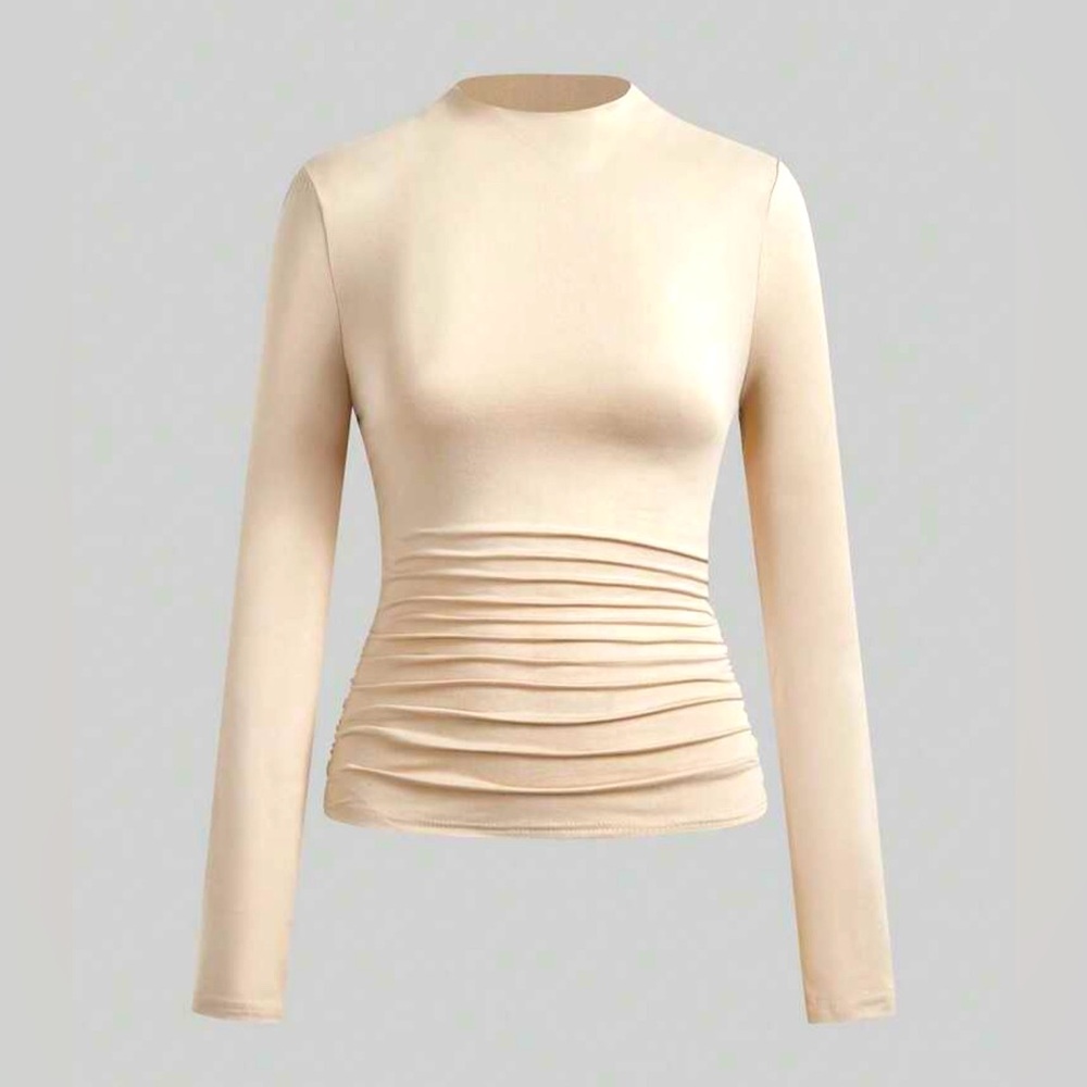 NWOT!!! 💎NEVER WORN! Women Stand Collar Long Sleeve Pleated Sand Casual Blouse